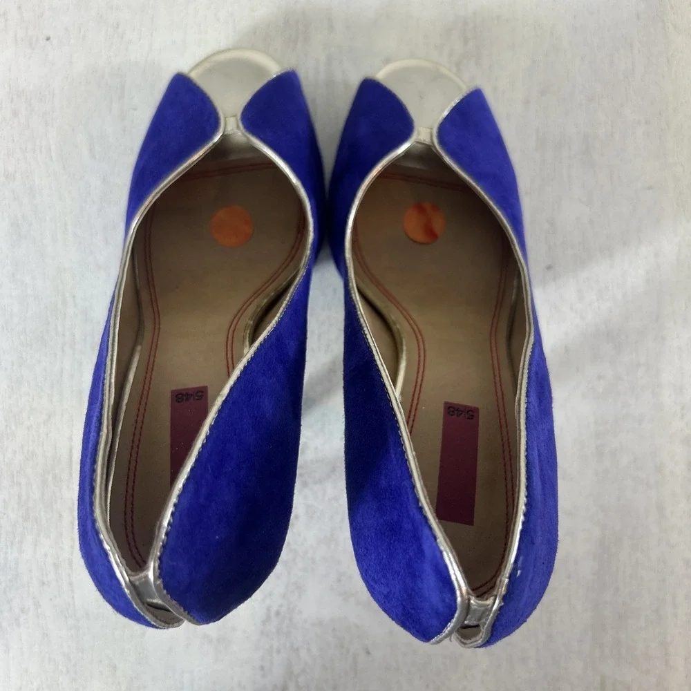 Saks Fifth Avenue 5/48 Royal‎ Blue Silver Suede Stiletto Heels Women Size EU 40